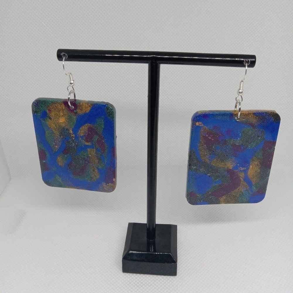 Abstract Blue and Gold Earrings